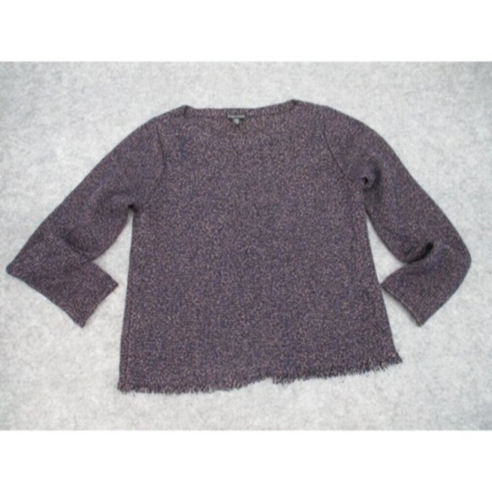Eileen Fisher Womens Sweater Small Fringe Hem Bateau Neckline Multi Color Wool - Picture 1 of 16